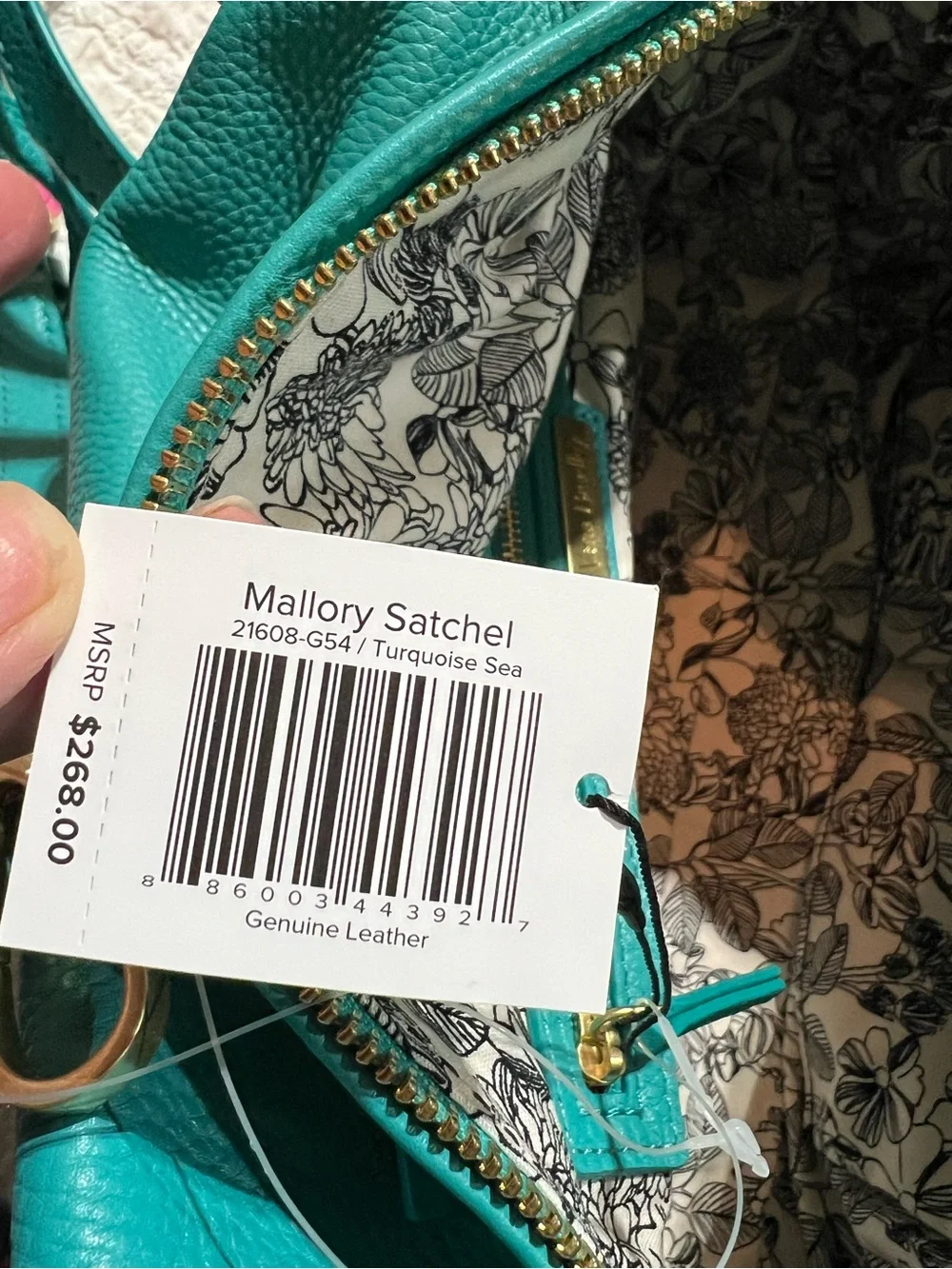NWT Vera Bradley Mallory Leather Satchel in Turquoise Sea